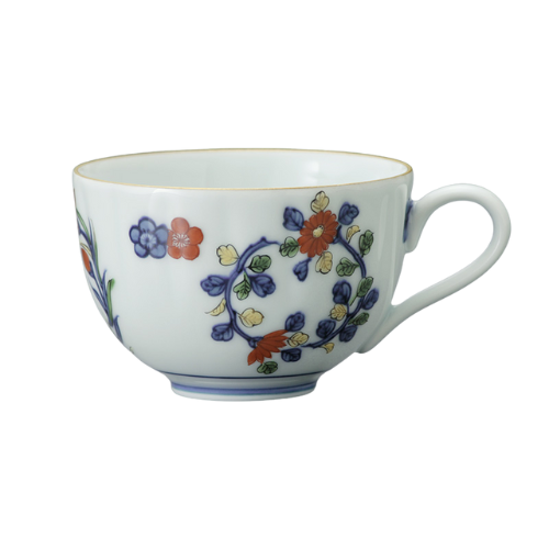 Conjunto de Xícara e Prato Arita Ware Somenishiki Hanawa Kikubuchi