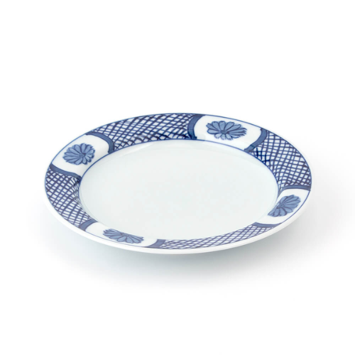 Prato Arita Ware Padrão Crisântemo Azul e Branco (21,0cm)