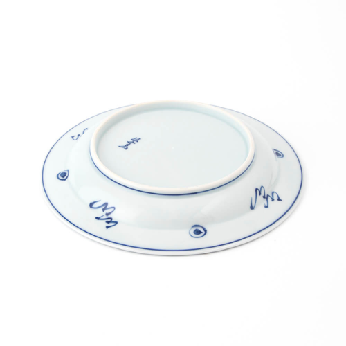 Prato Arita Ware Padrão Crisântemo Azul e Branco (21,0cm)