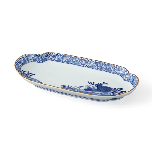 Prato Longo Arita Ware Azul e Branco Mizutori (27,5 x 13,5)