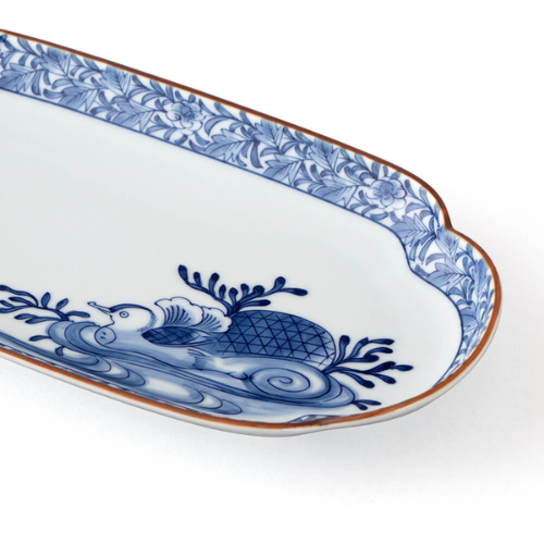 Prato Longo Arita Ware Azul e Branco Mizutori (27,5 x 13,5)