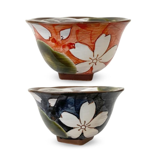 Tijela de arroz de cerâmica Arita Oribe Kohike Sakura com Base Quadrada (Conjunto 2 unidades)