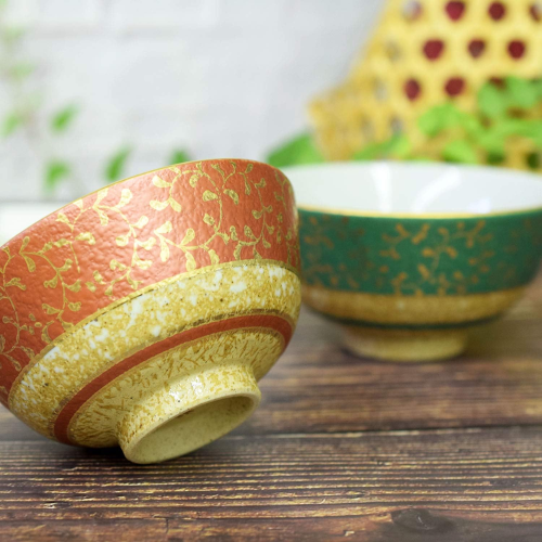 Tijela de arroz de cerâmica Kutani com Padrão Arabesco Dourado (conjunto 2 unidades)