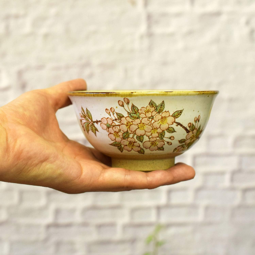 Tijela de arroz de cerâmica Kutani com Padrão Flor de Cerejeira