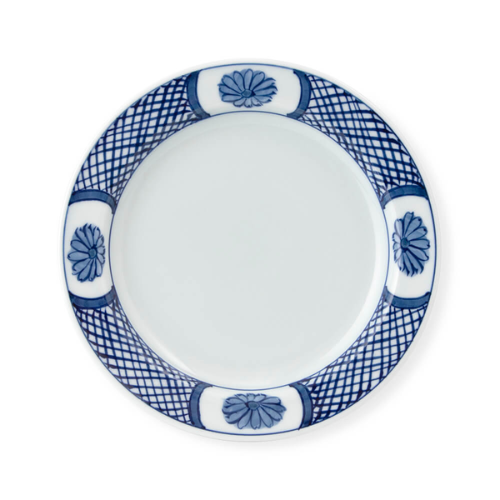 Prato Arita Ware Padrão Crisântemo Azul e Branco (21,0cm)