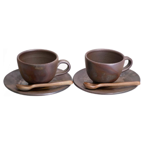 Conjunto de Xícaras com Colher Bizen Ware Mugen Kobo Sengiri (6 peças)